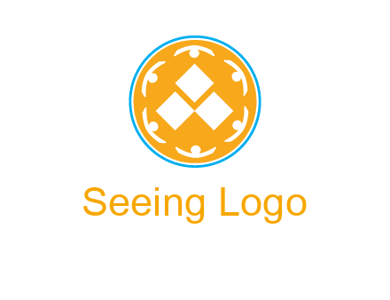 rotating people icon around rhombus in circle community logo