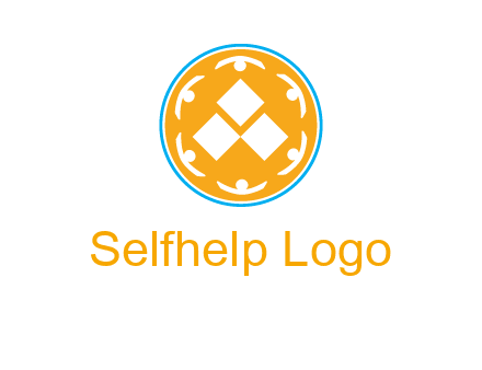 rotating people icon around rhombus in circle community logo