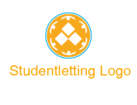 rotating people icon around rhombus in circle community logo