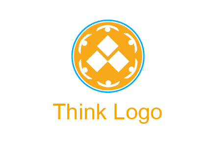rotating people icon around rhombus in circle community logo
