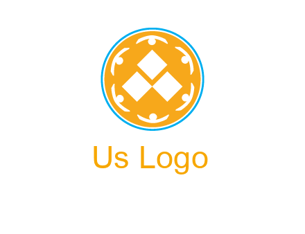 rotating people icon around rhombus in circle community logo