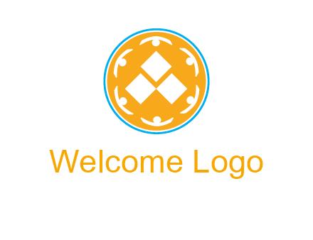 rotating people icon around rhombus in circle community logo