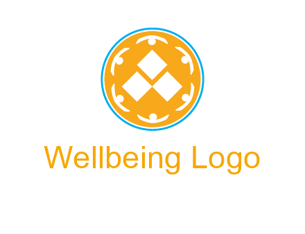 rotating people icon around rhombus in circle community logo