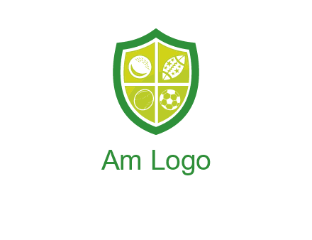 different sport balls in shield emblem