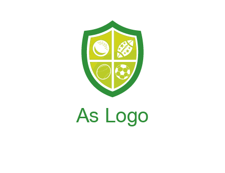 different sport balls in shield emblem