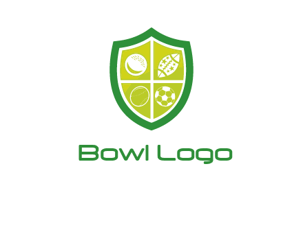 different sport balls in shield emblem