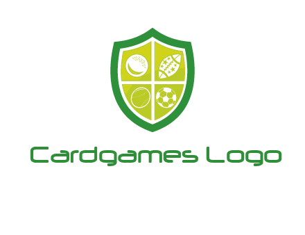 different sport balls in shield emblem