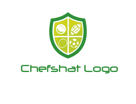 different sport balls in shield emblem