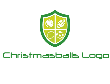 different sport balls in shield emblem