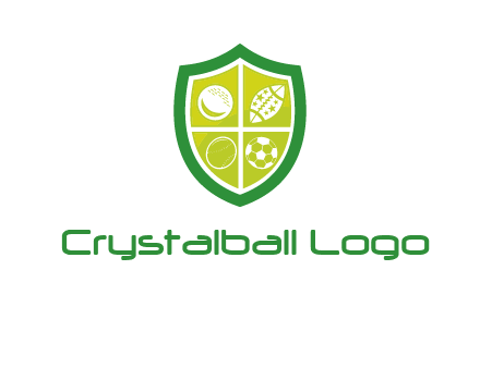 different sport balls in shield emblem