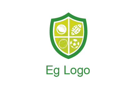 different sport balls in shield emblem