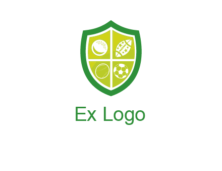 different sport balls in shield emblem
