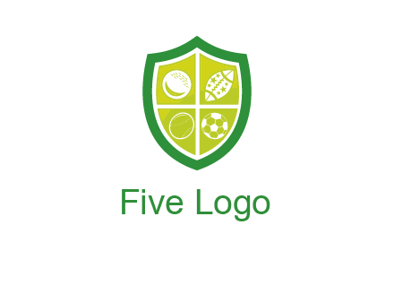 different sport balls in shield emblem