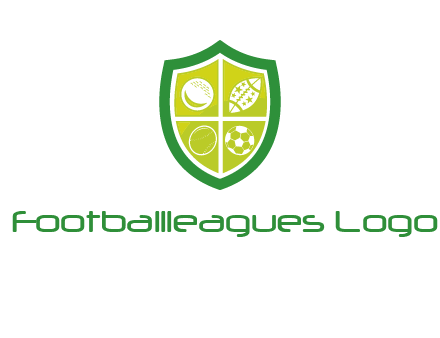 different sport balls in shield emblem