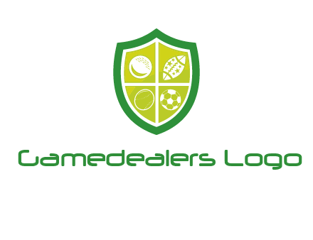 different sport balls in shield emblem