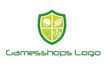 different sport balls in shield emblem