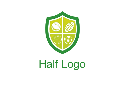 different sport balls in shield emblem