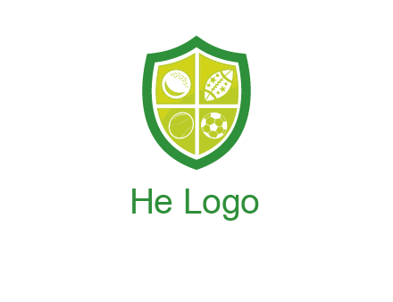 different sport balls in shield emblem