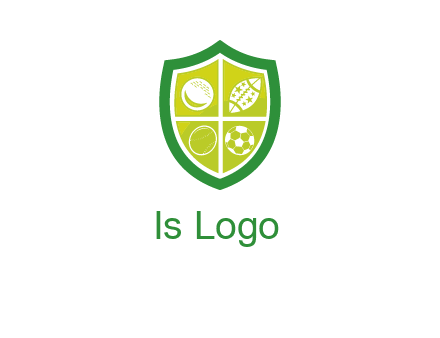 different sport balls in shield emblem