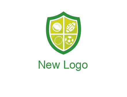 different sport balls in shield emblem