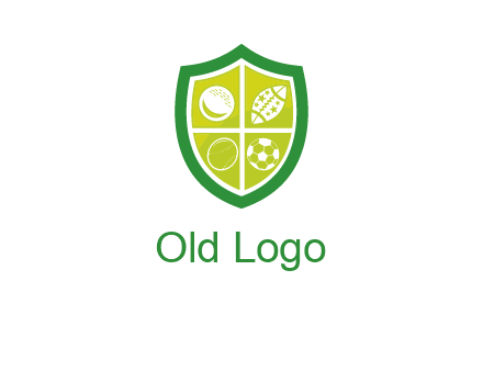different sport balls in shield emblem