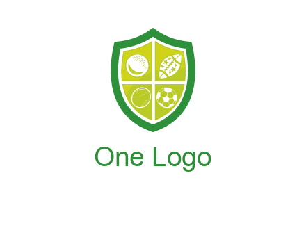 different sport balls in shield emblem