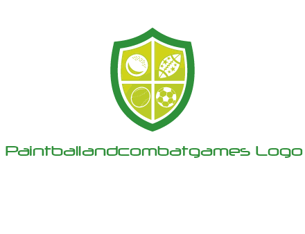different sport balls in shield emblem