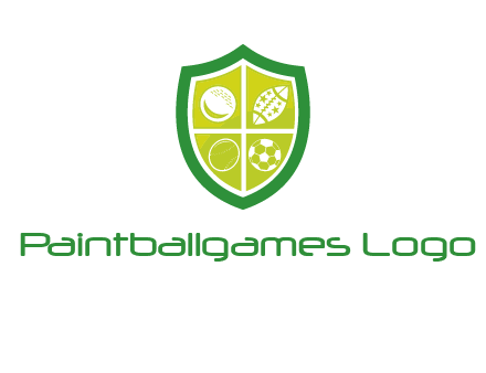 different sport balls in shield emblem