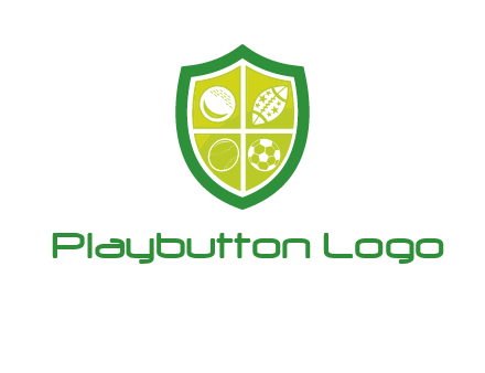 different sport balls in shield emblem