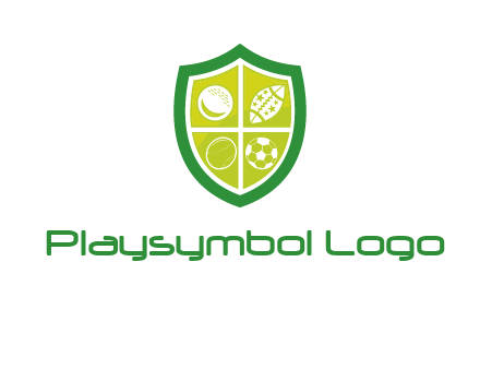 different sport balls in shield emblem