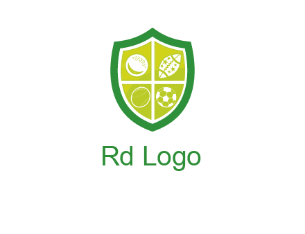 different sport balls in shield emblem