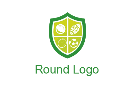 different sport balls in shield emblem