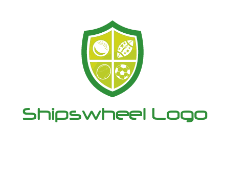 different sport balls in shield emblem