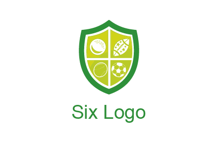 different sport balls in shield emblem