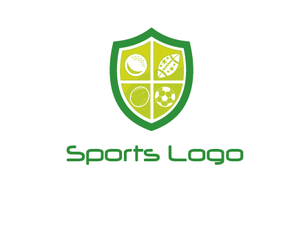 different sport balls in shield emblem