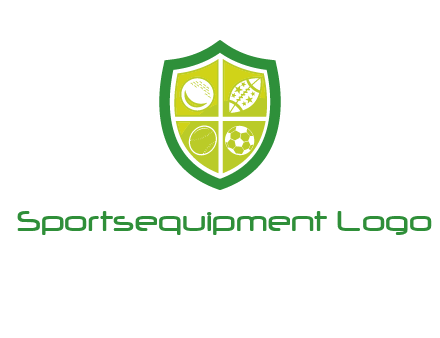 different sport balls in shield emblem