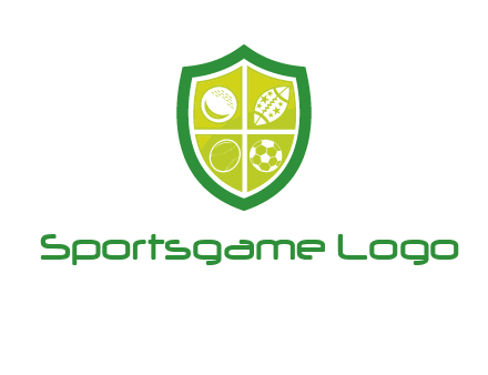 different sport balls in shield emblem