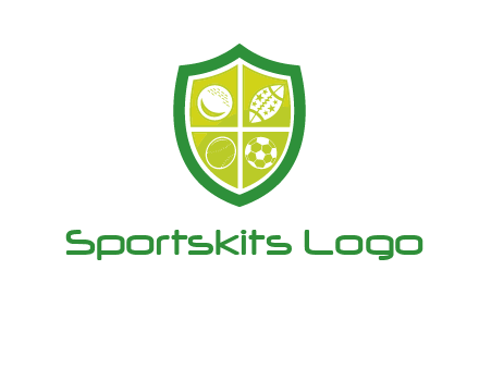 different sport balls in shield emblem