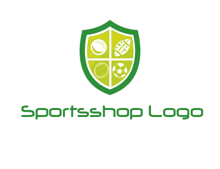 different sport balls in shield emblem