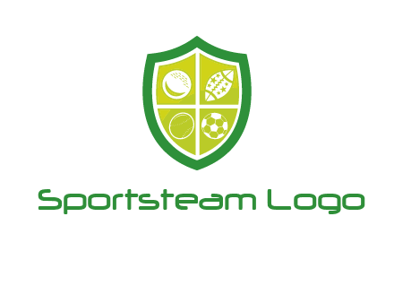 different sport balls in shield emblem