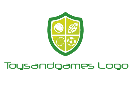 different sport balls in shield emblem