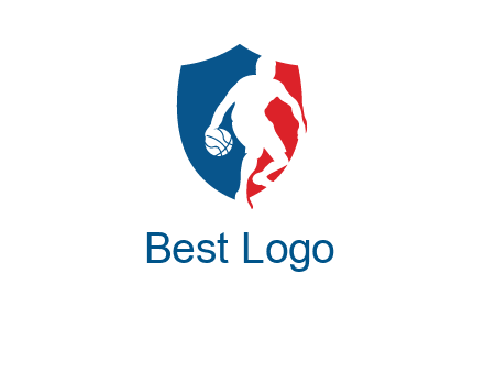basketball player in shield logo