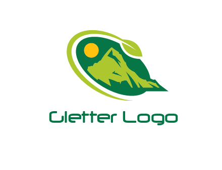 leaf swoosh and mountain logo