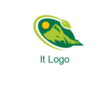 leaf swoosh and mountain logo