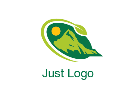 leaf swoosh and mountain logo