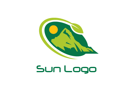 leaf swoosh and mountain logo