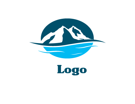abstract of ski mountains and river logo