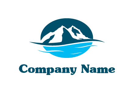 abstract of ski mountains and river logo