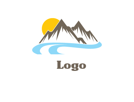 abstract mountain peaks with river logo