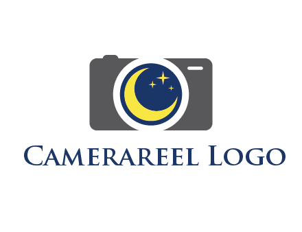 camera with moon and stars logo